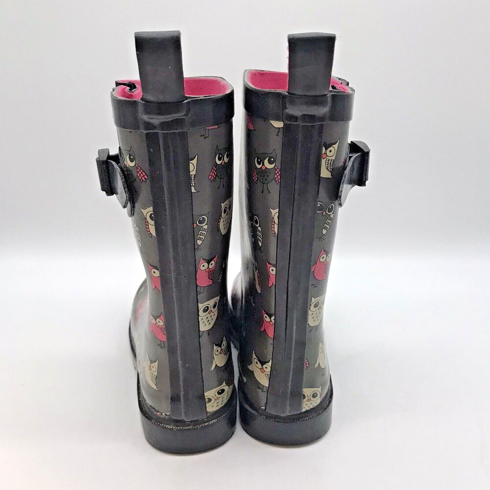 Capelli New York Shiny Pop Owl Printed Rain Boots Kid's 2 Gray Black Rain Gear - Picture 4 of 10